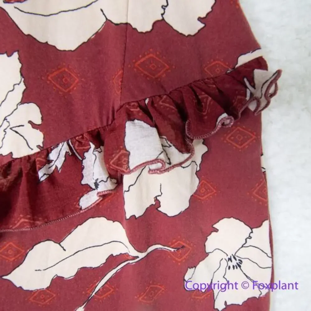 New! Free People AUSTYN brick red floral flaired‎ pant ruffle jumpsuit, size M